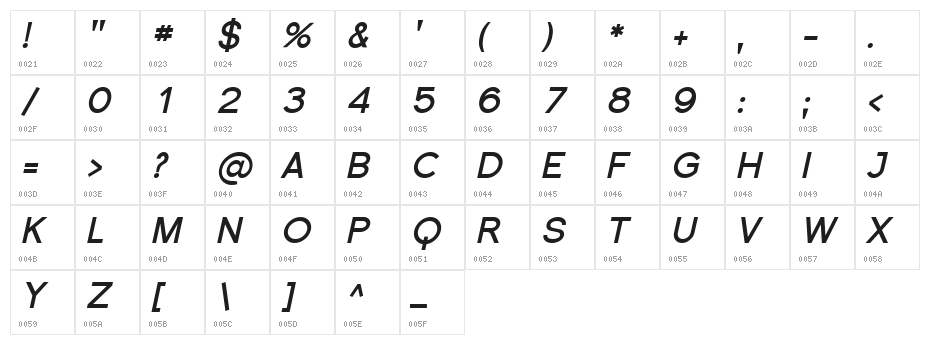 SF Florencesans Bold Italic Character Map