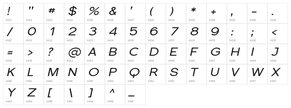 SF Florencesans Exp Italic Character Map