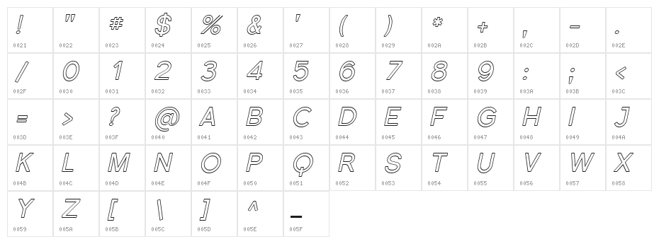 SF Florencesans SC Outline Italic Character Map