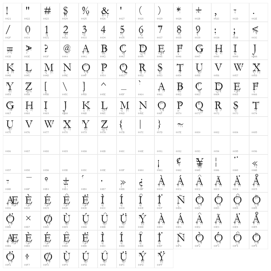 SF Gushing Meadow SC Character Map