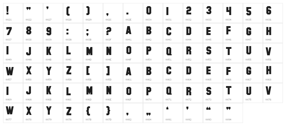 SF Hollywood Hills Bold Character Map