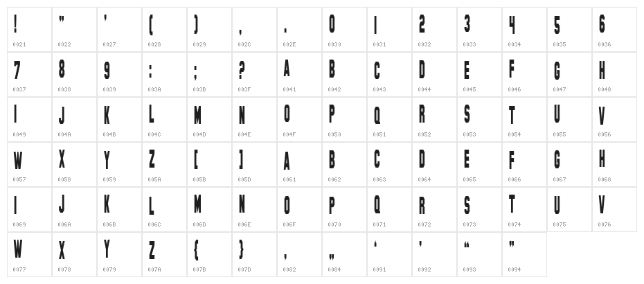 SF Hollywood Hills Condensed Character Map