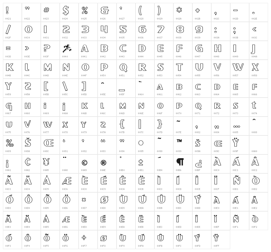 SF Intellivised Outline Character Map
