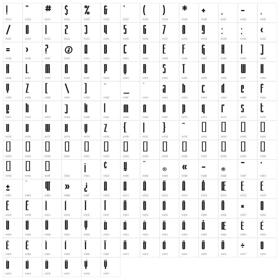 SF Iron Gothic Bold Character Map