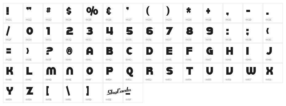 SF Juggernaut Condensed Bold Character Map