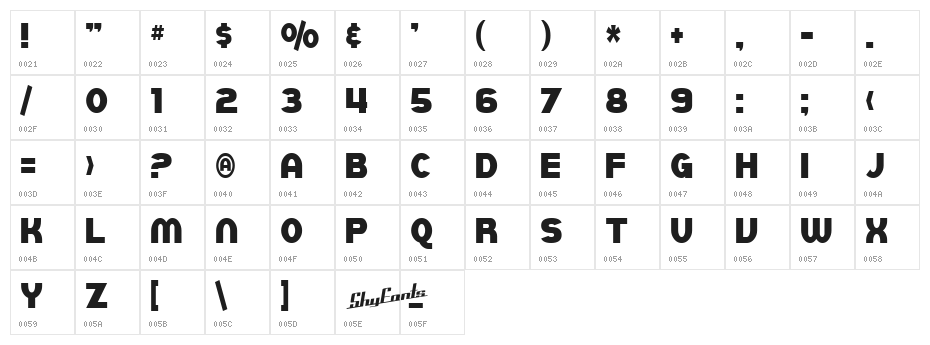 SF Juggernaut Condensed Character Map