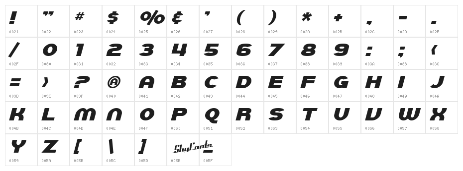 SF Juggernaut Italic Character Map