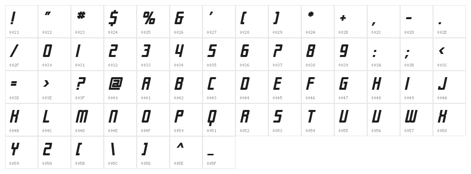 SF Laundromatic Bold Oblique Character Map