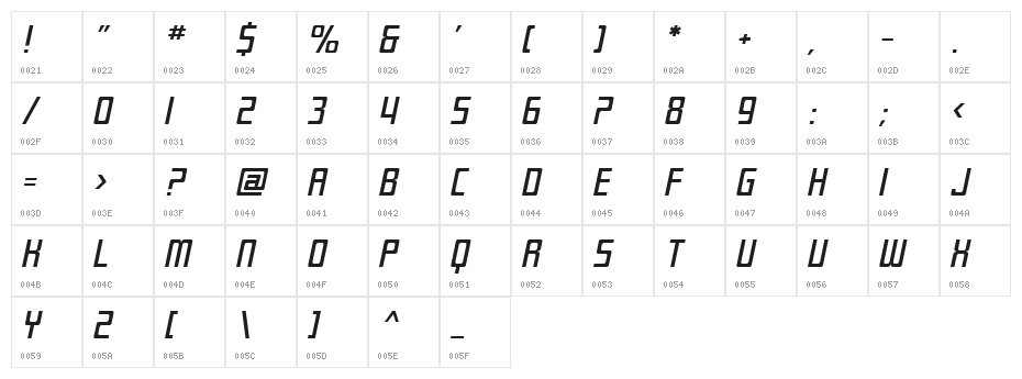 SF Laundromatic Extended Oblique Character Map