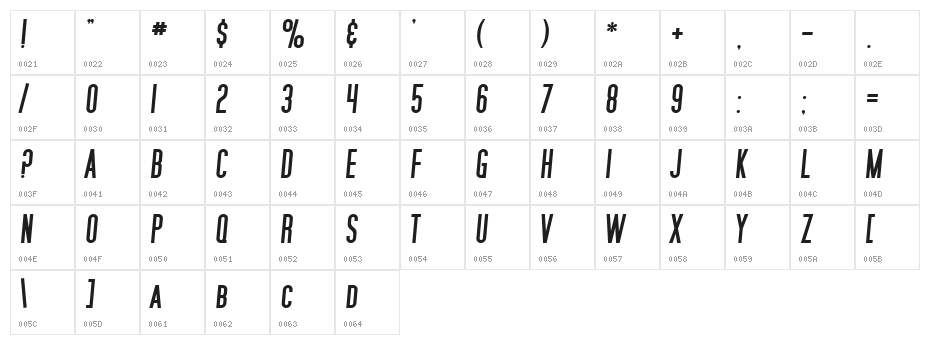 SF Movie Poster Bold Italic Character Map