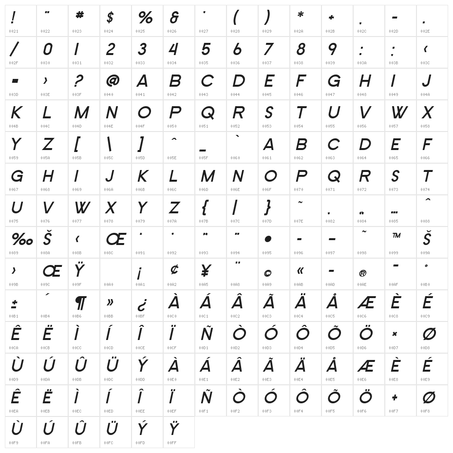 SF Old Republic SC Bold Italic Character Map