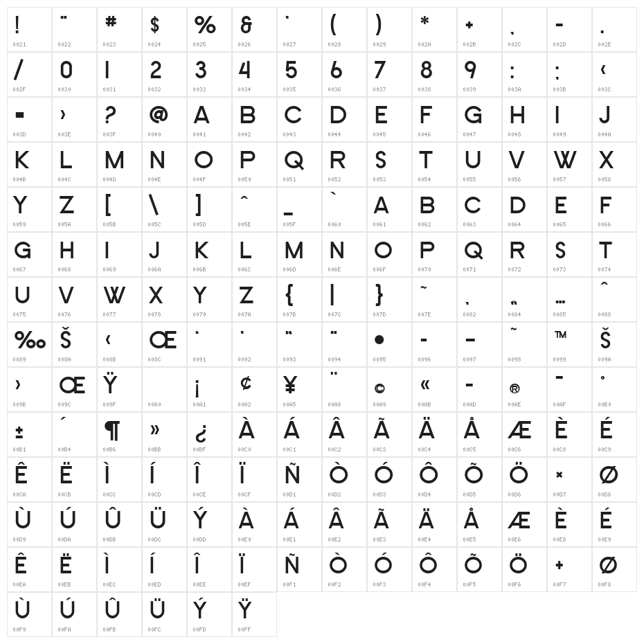 SF Old Republic SC Bold Character Map