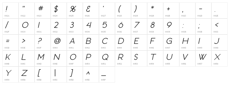 SF Orson Casual Light Oblique Character Map