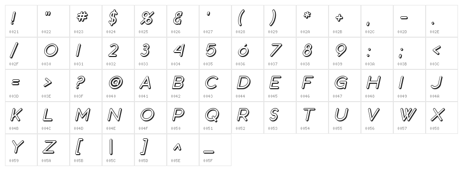 SF Orson Casual Shaded Oblique Character Map