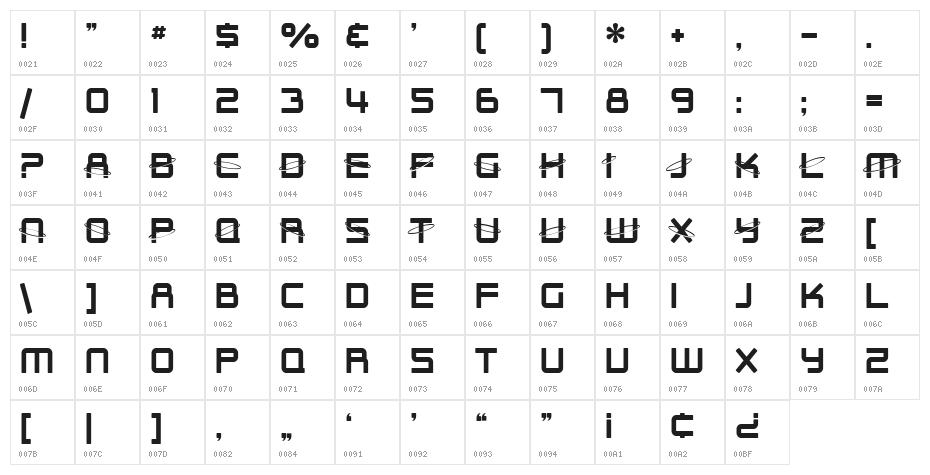 SF Outer Limits Upright Character Map