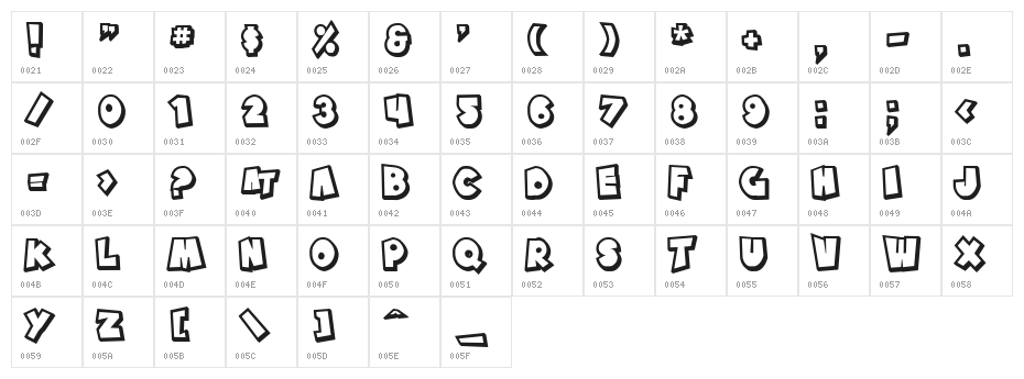 SF Pale Bottom Shaded Character Map