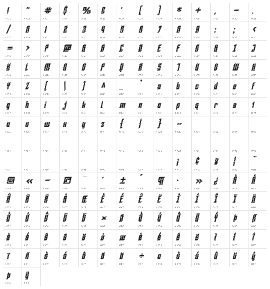 SF Piezolectric Inline Oblique Character Map