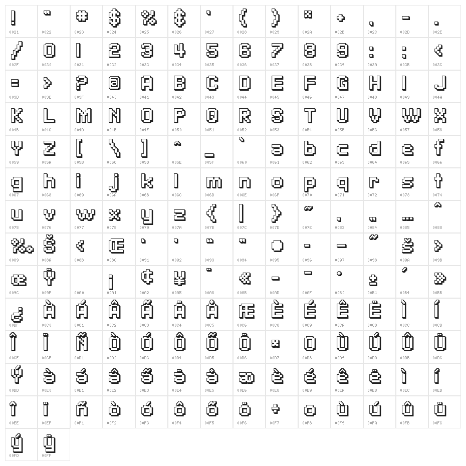 SF Pixelate Shaded Bold Character Map
