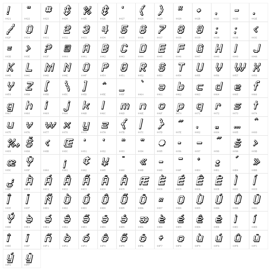 SF Pixelate Shaded Oblique Character Map
