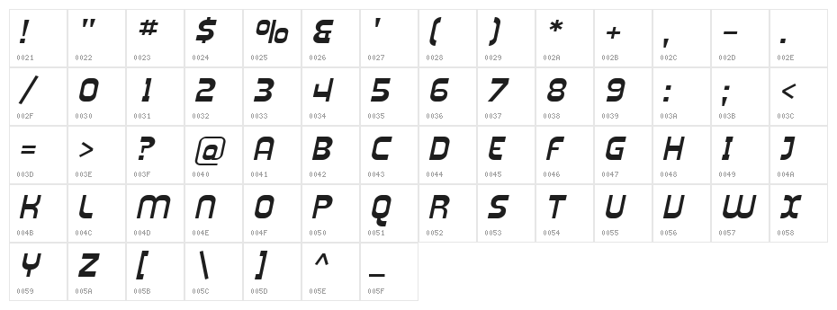 SF Plasmatica Ext Italic Character Map