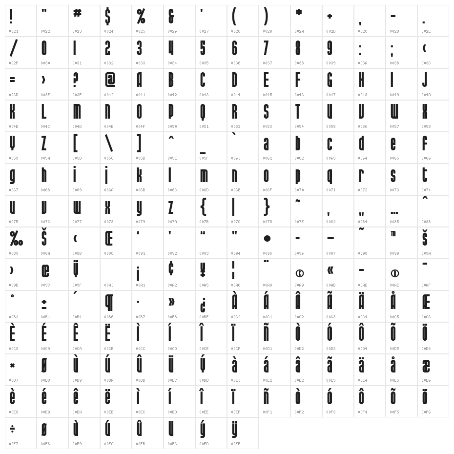 SF Port McKenzie Bold Character Map