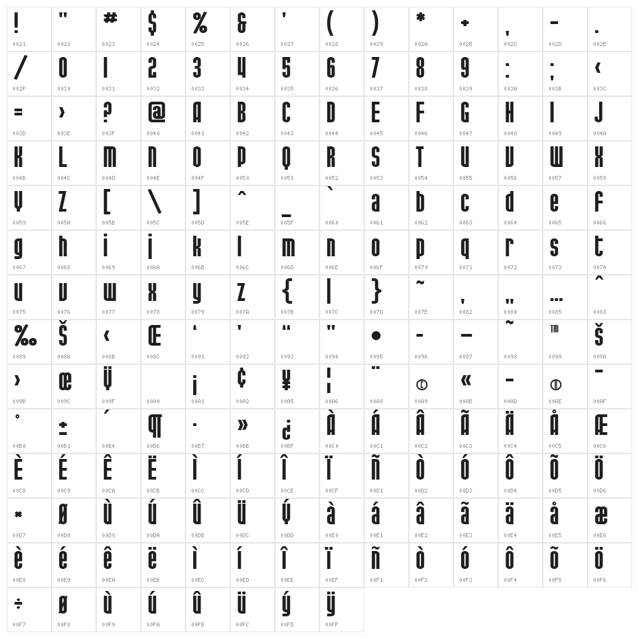 SF Port McKenzie Extended Character Map