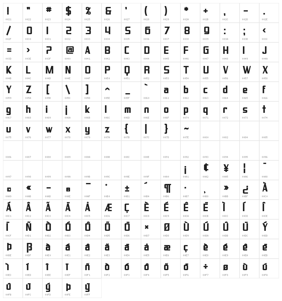 SF Proverbial Gothic Bold Character Map