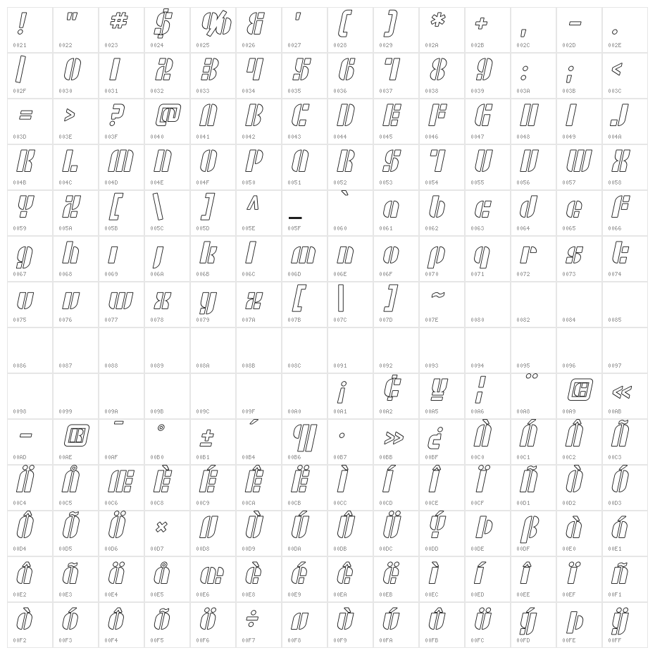 SF RetroSplice Outline Character Map