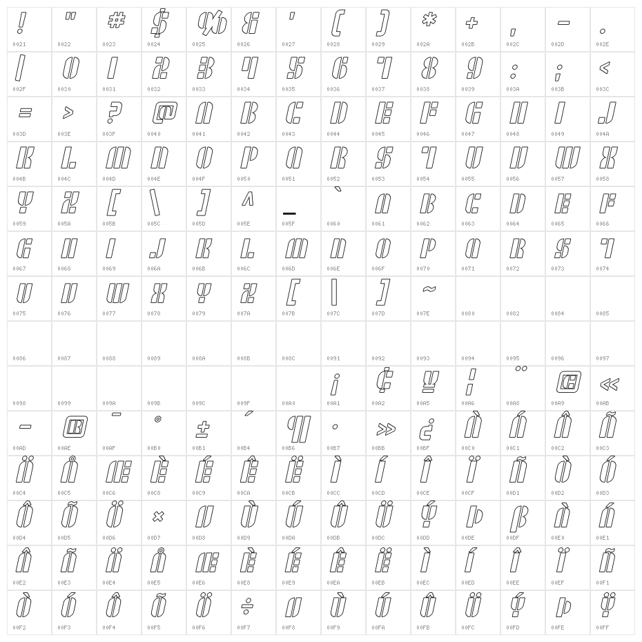 SF RetroSplice SC Outline Character Map