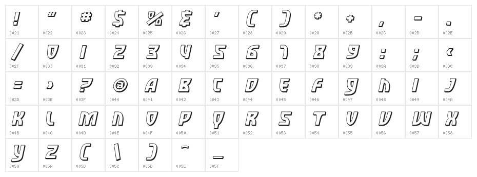 SF Retroesque Shaded Oblique Character Map