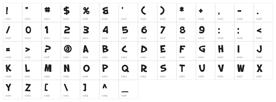 SF Slapstick Comic SC Bold Character Map