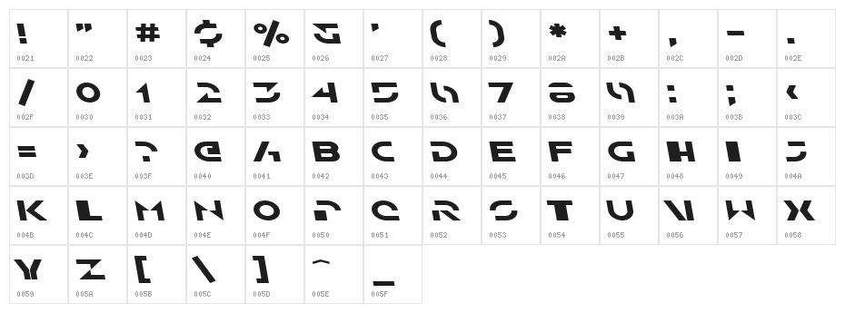 SF Solar Sailer Extended Italic Character Map