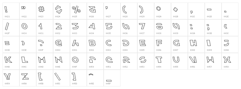 SF Solar Sailer Outline Italic Character Map