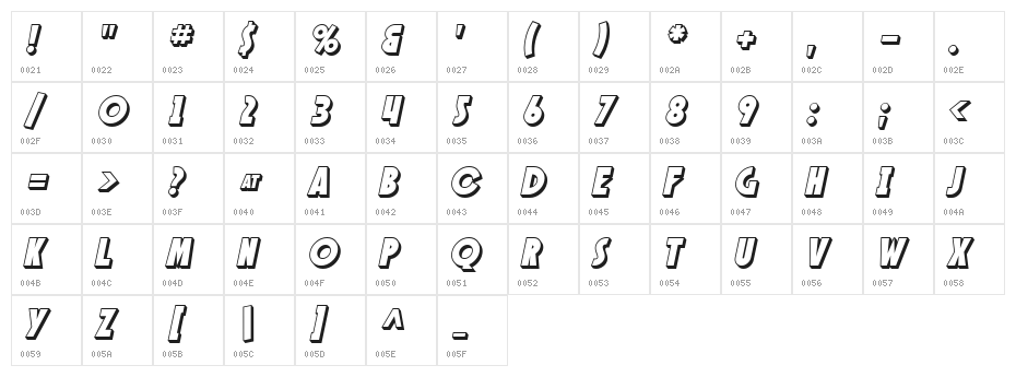SF Speakeasy Shaded Oblique Character Map