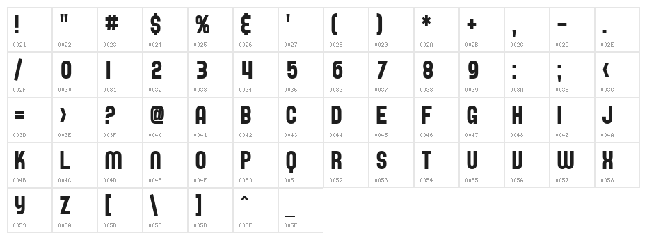 SF Speedwaystar Cond Character Map