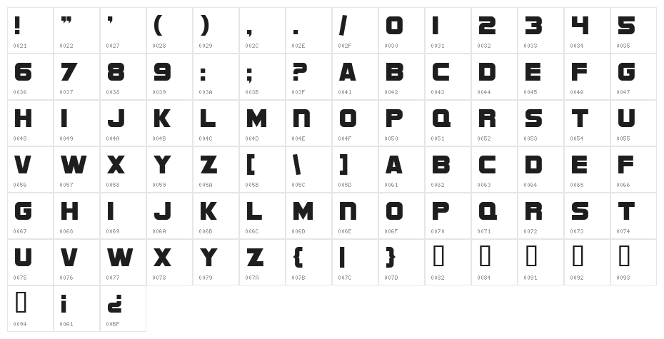 SF Sports Night NS Upright Character Map