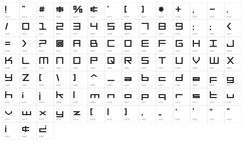SF Square Head Bold Character Map