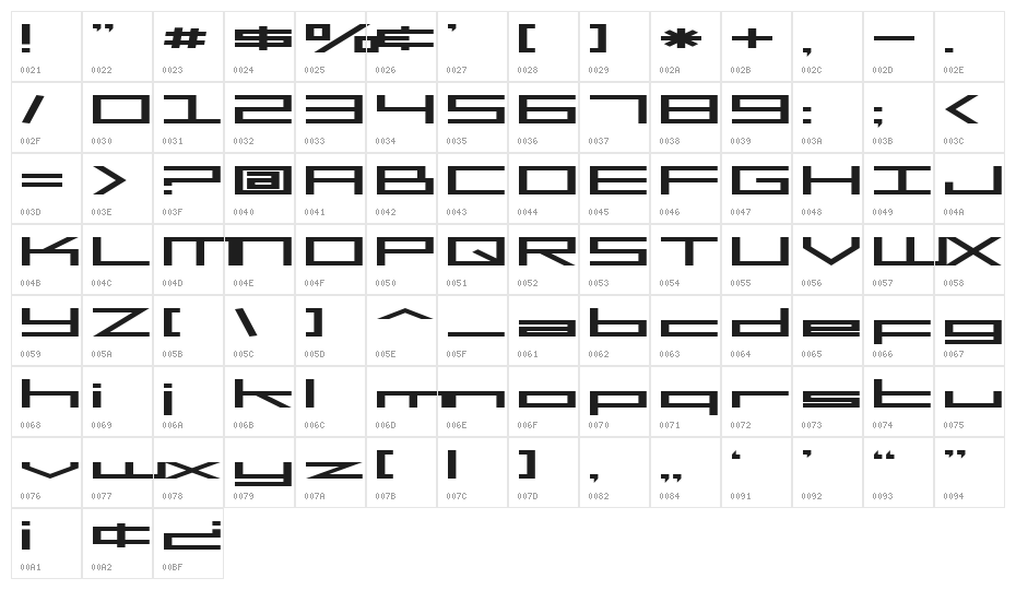 SF Square Head Extended Character Map