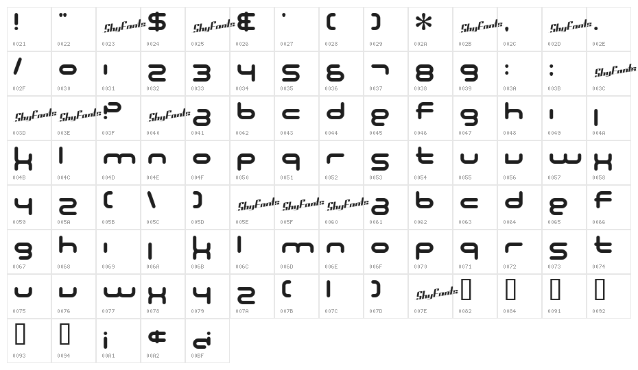SF Technodelight NS Bold Character Map