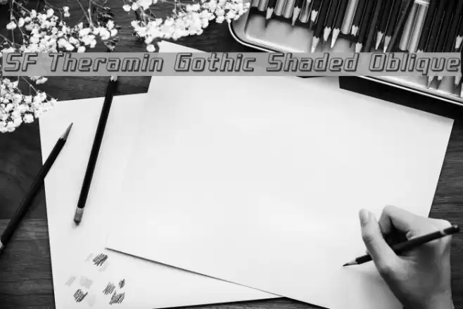 SF Theramin Gothic Shaded Oblique Font examples