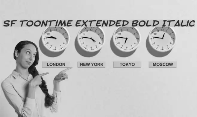 SF Toontime Extended Bold Italic Schriftart examples