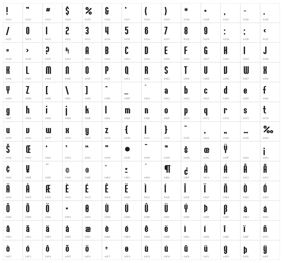 SF Willamette Bold Character Map