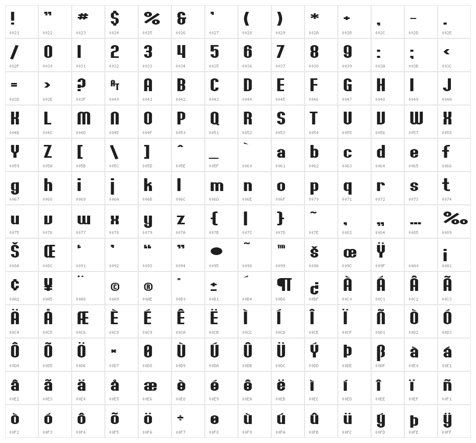 SF Willamette Extended Bold Character Map
