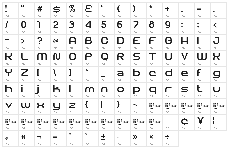SHARY Bold Character Map