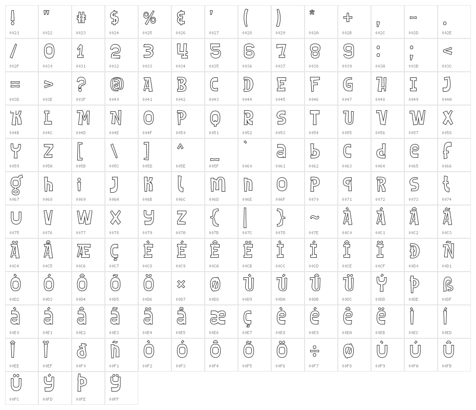 SHEROO Outline Character Map