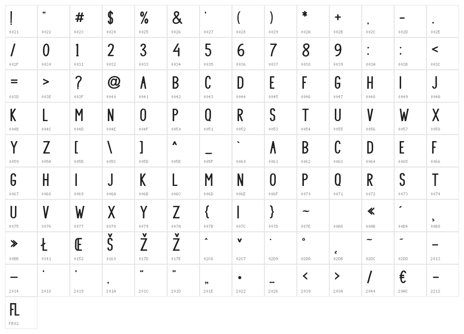 SHOOTING Character Map