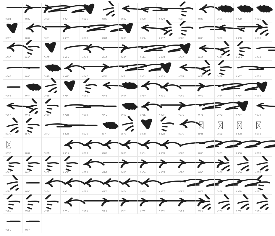 Shadow Sprayz Swash Character Map