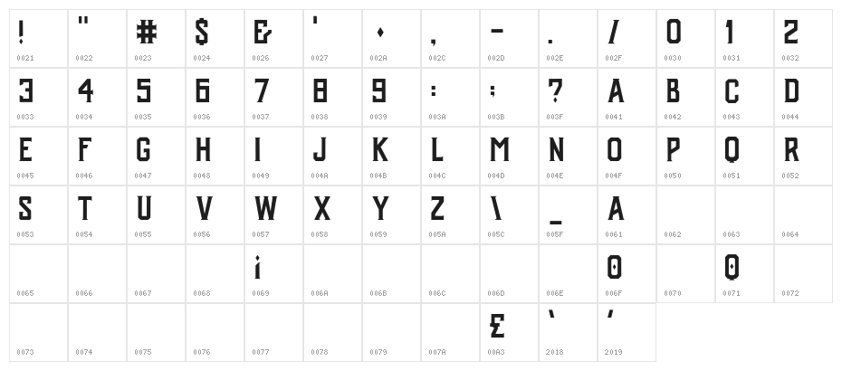 ShadowHill-Regular Character Map