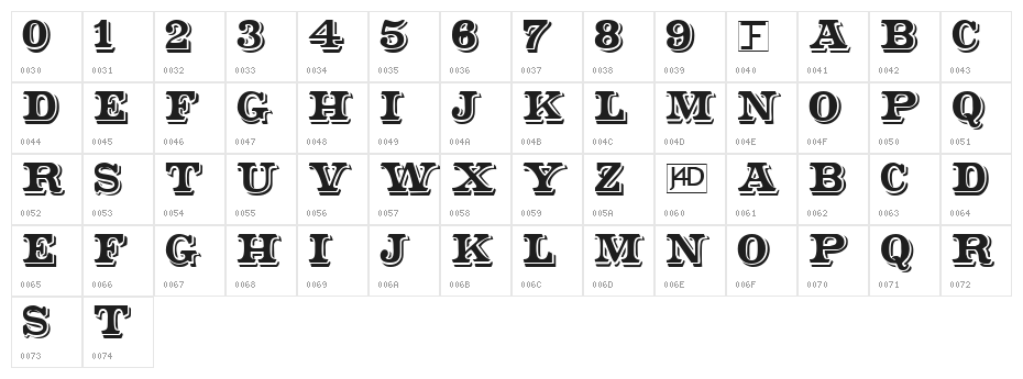 Shadowed Serif Character Map