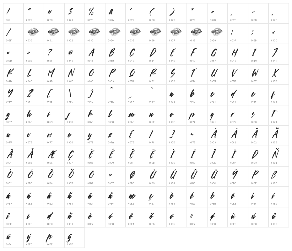 Shadows Highstter DEMO VERSION Italic Character Map